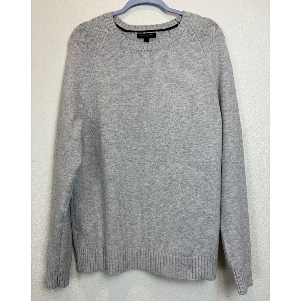 Banana Republic Crewneck Sweater Womens Large Gray Grey Cotton Blend Fall Preppy